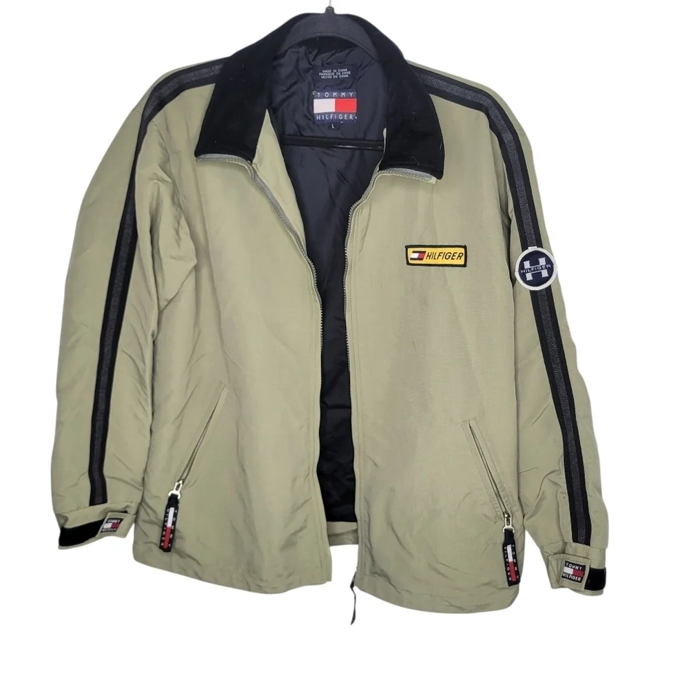 Vintage 90s Tommy Hilfiger Racing Jacket in Olive Green Size Large